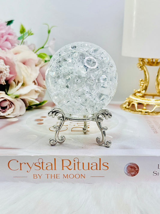 Clear Crackle Quartz | Fire & Ice Sphere 289grams on Stand