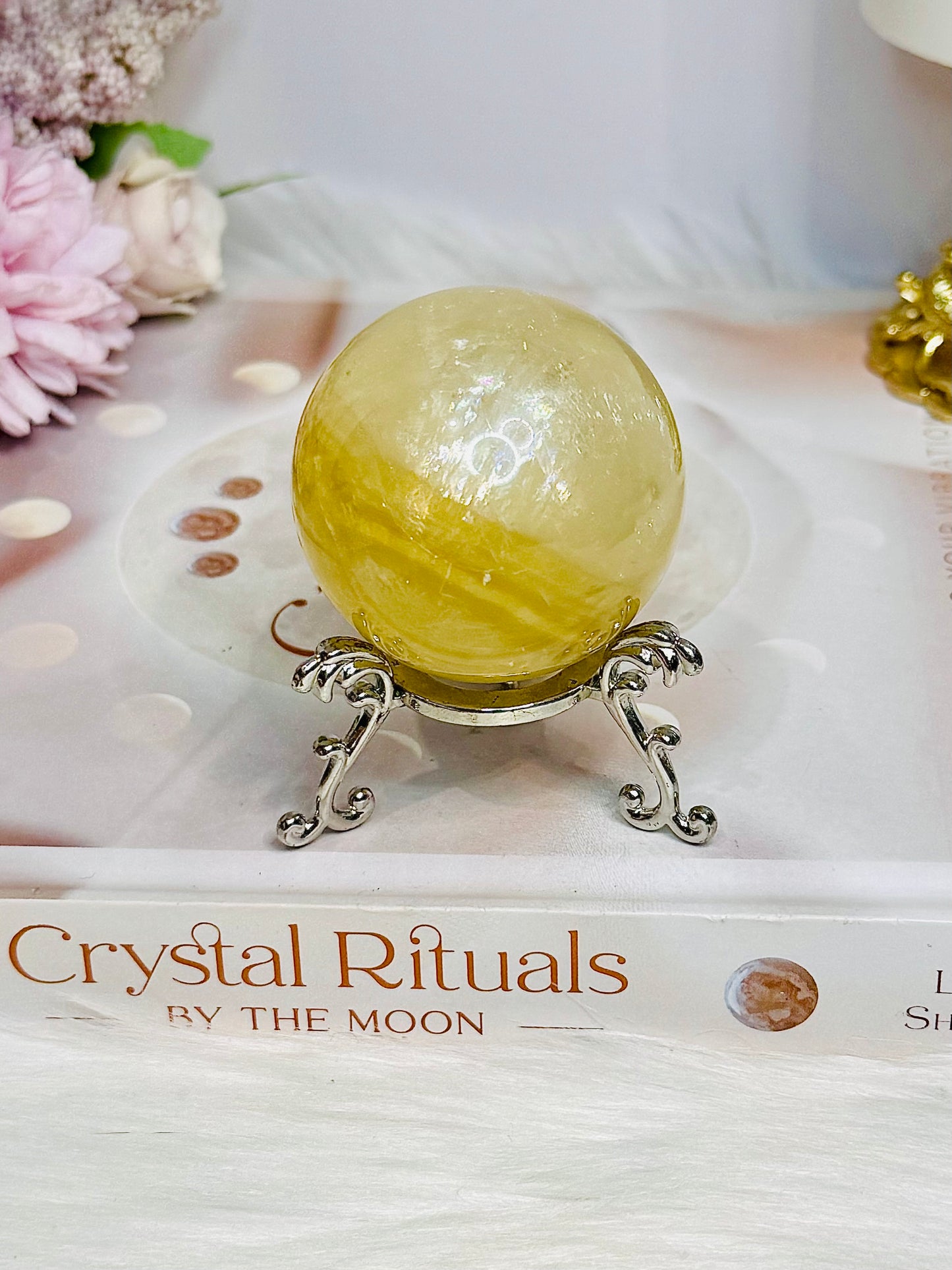 Golden Healer Sphere with Rainbows On Stand 163g