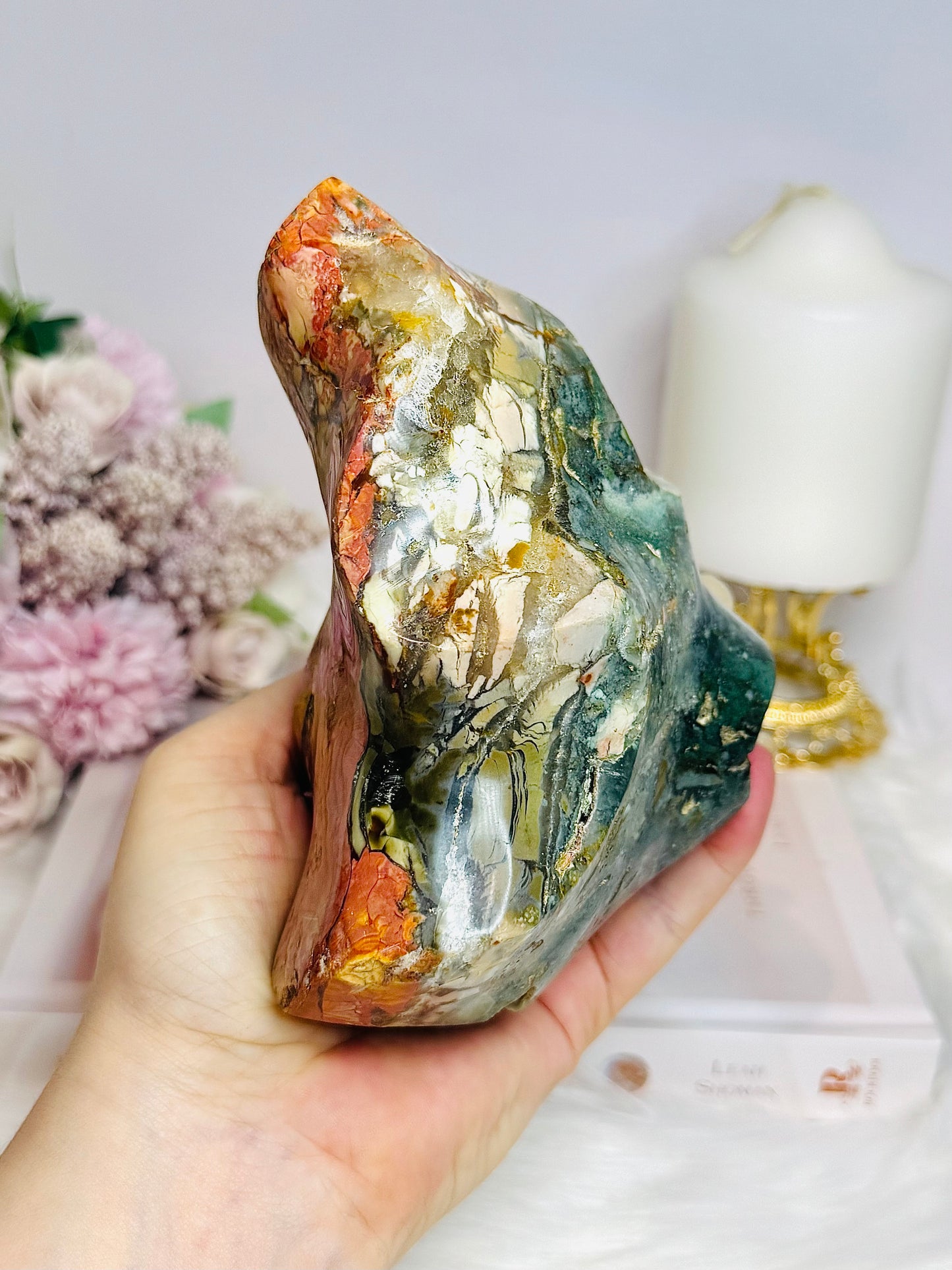 High Grade Ocean Jasper Carved Flame 13cm 1.1KG