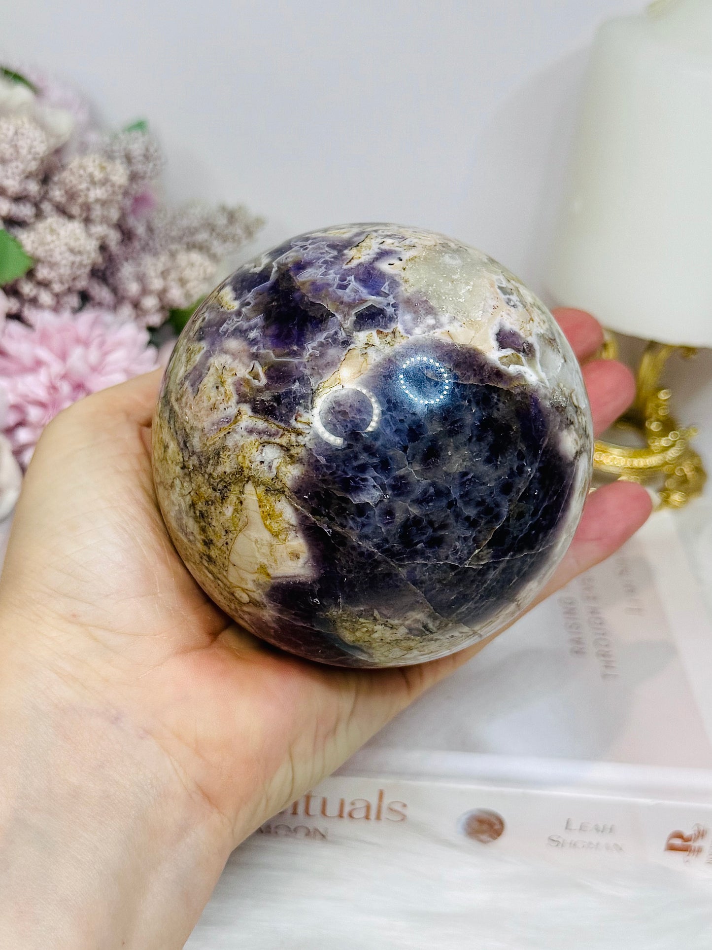 Large Chevron Amethyst Sphere on Stand 926g