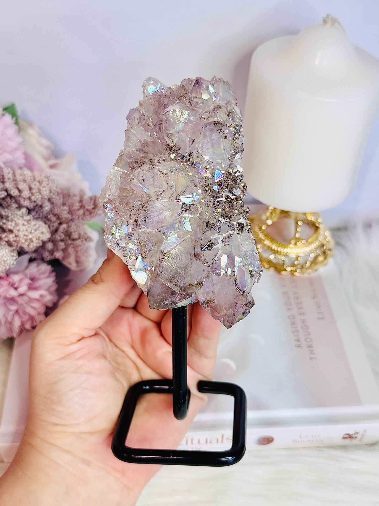 Stunning Large Angel Aura Amethyst Cluster On Stand 16cm