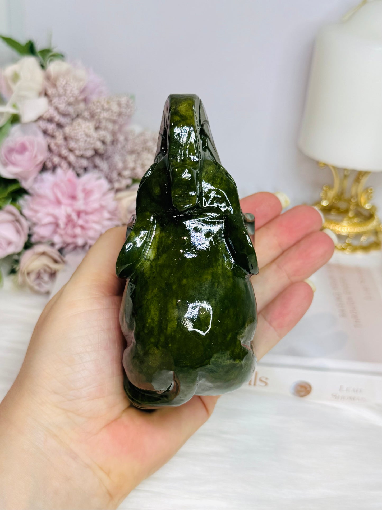 Large Green Jade Carved Elephant 12cm 503g