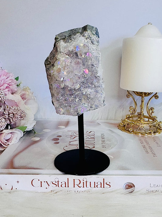 Glorious Large 14cm Angel Aura Amethyst Cluster on Stand