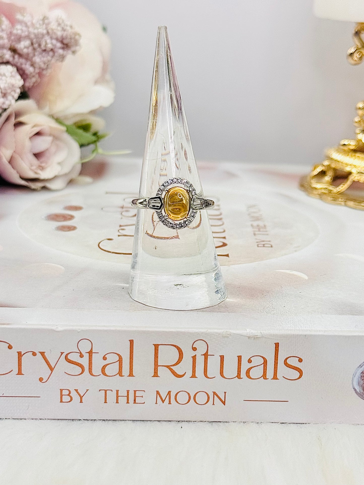 Beautiful Citrine Adjustable Silver Plated Ring In Gift Bag