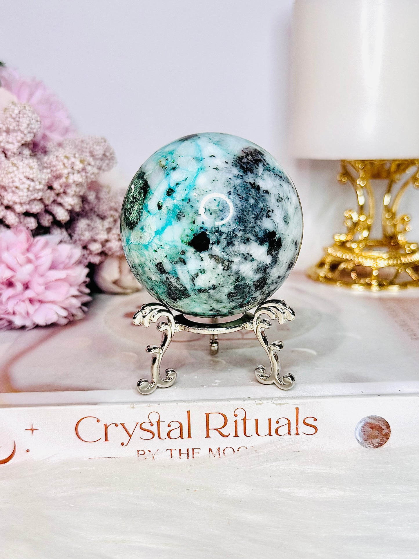 Gorgeous 296gram Phoenix Stone (Malachite, Chrysocolla & Turquoise) Sphere on Stand