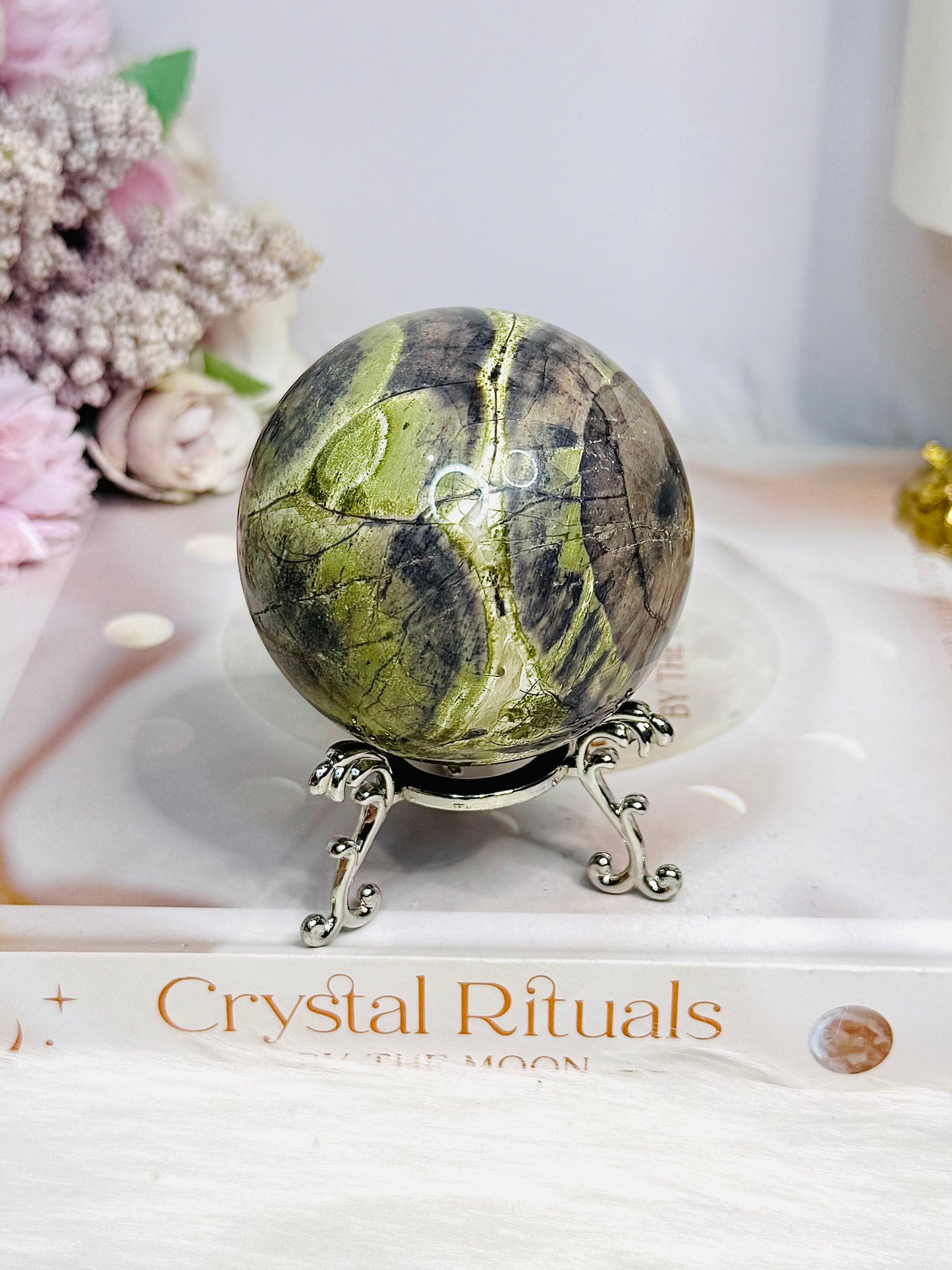 Money Agate Sphere on Stand 291g