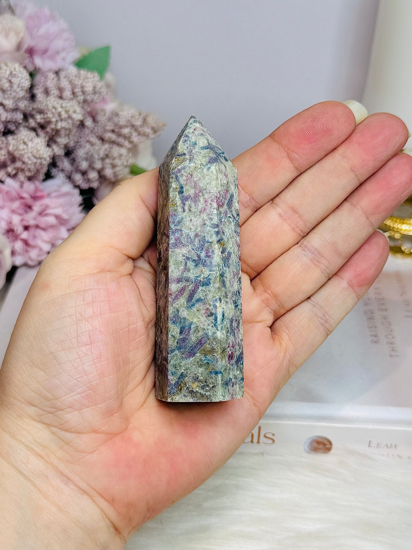 Rare Ruby In Blue Apatite Tower (UV Reactive) 9cm