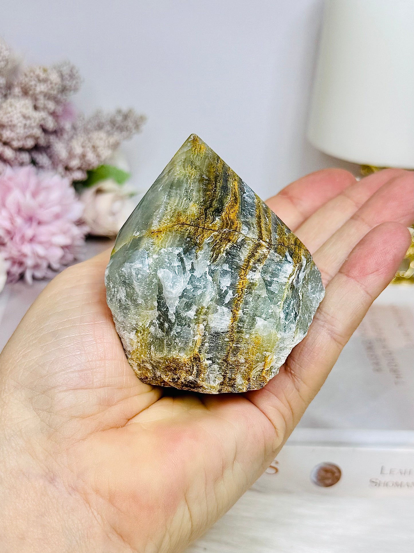 Natural Blue Onyx | Banded Calcite Rough Polished Top 221g