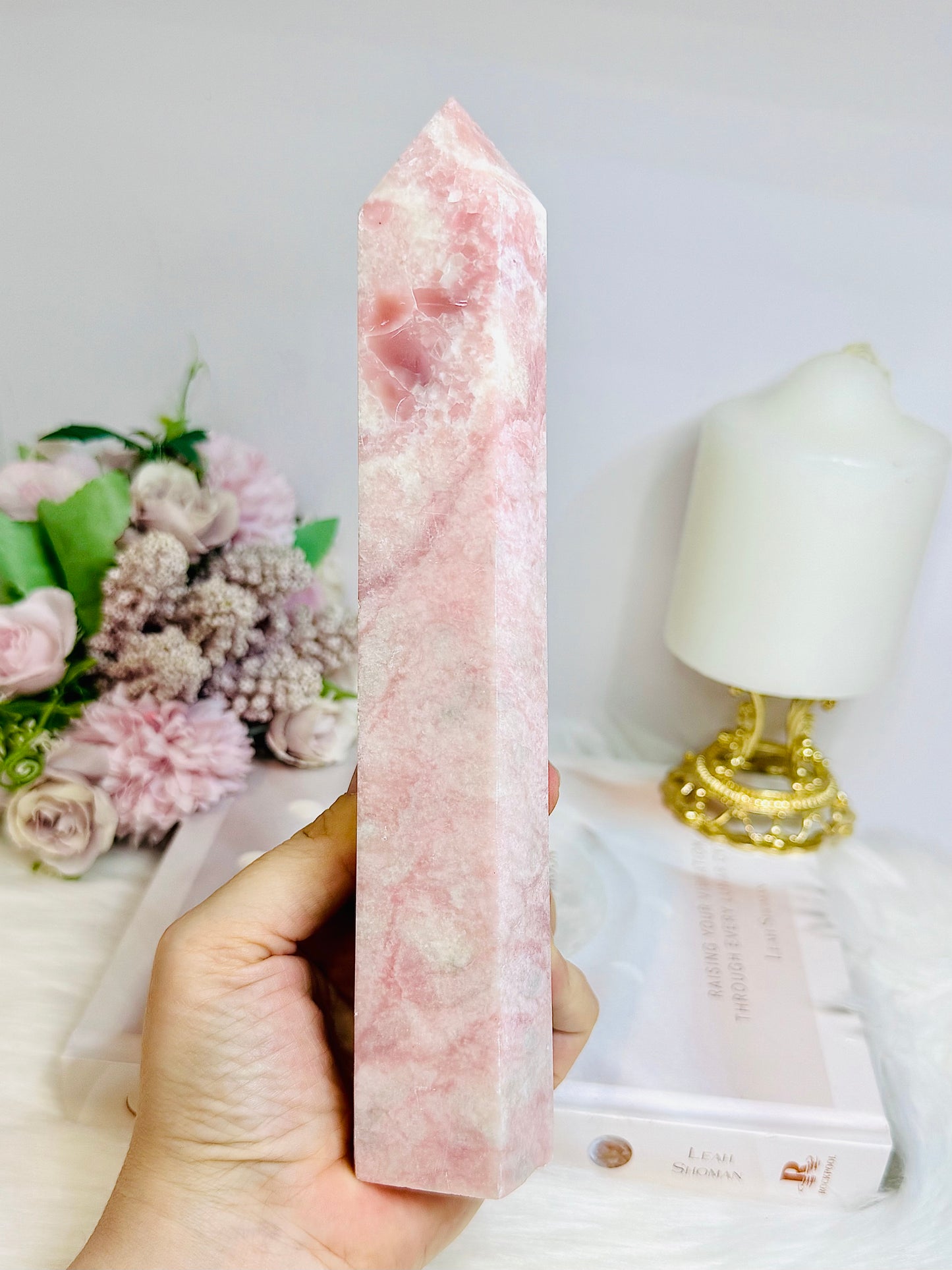 Large Pink Opal Tower 21cm