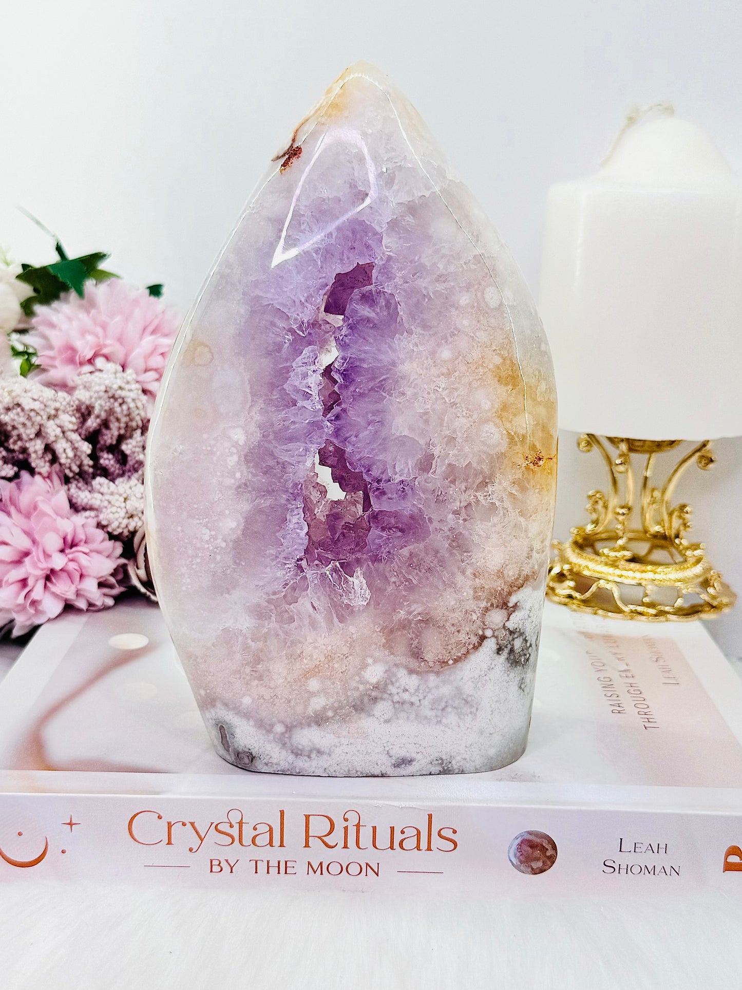 Wow!!! Classy & Fabulous Large Stunning Pink Amethyst X Flower Agate Druzy Freeform From Brazil 17.5cm Tall 1.09KG