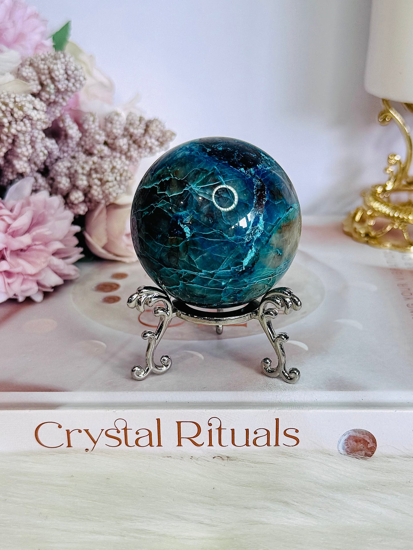 Absolutely Incredible High Grade Chrysocolla Sphere on Stand 198grams