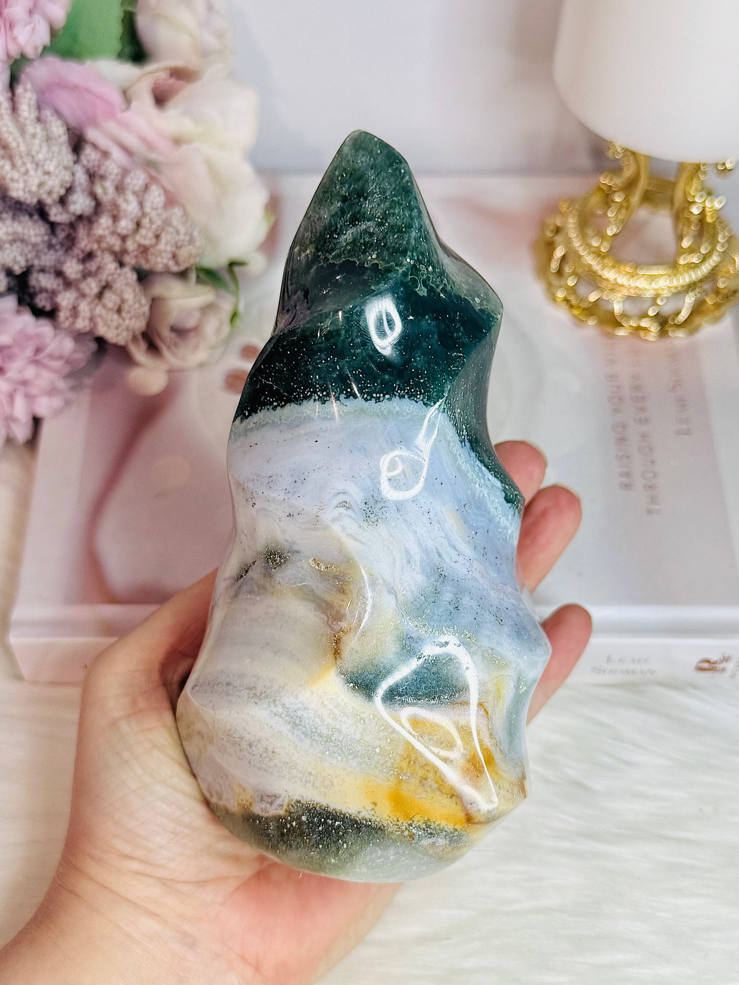 Large High Grade Ocean Jasper Carved Flame | Freeform 1.06KG 15cm
