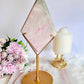 Large Tall 27cm Pink Opal Diamond On Gold Stand 664grams ~ Simply Stunning Piece