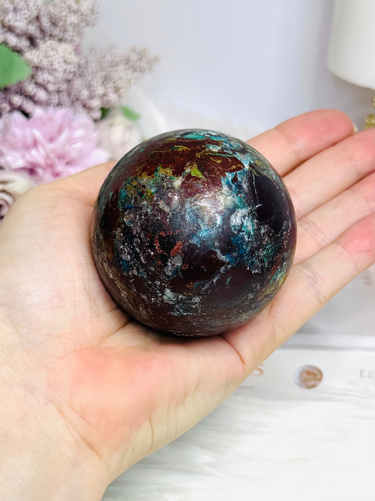 Large Natural Chrysocolla Sphere on Stand 327g