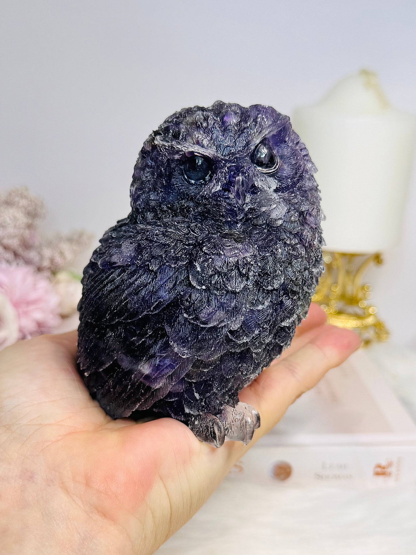 Large Amethyst Filled Resin Owl 10cm 621g