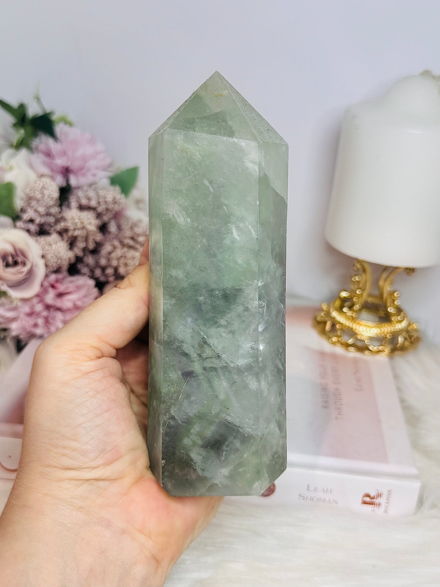 Chunky Large Green Fluorite Tower with Rainbows 15cm 630g