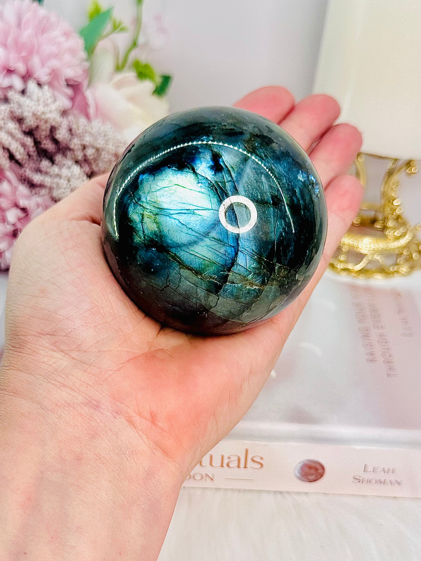 Gorgeous Large 439gram Labradorite Sphere On Stand with Stunning Blue Flash