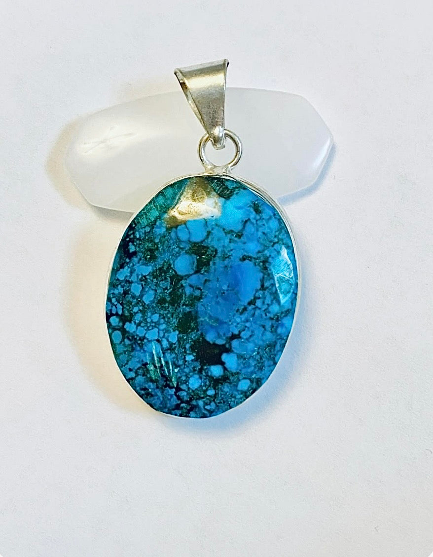Sterling Silver 925 Navajo Turquoise Pendant In Gift Bag