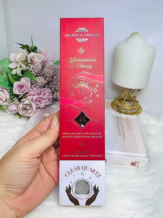 Affirmation of Clarity Crystal Smudge Clear Quartz Incense Kit
