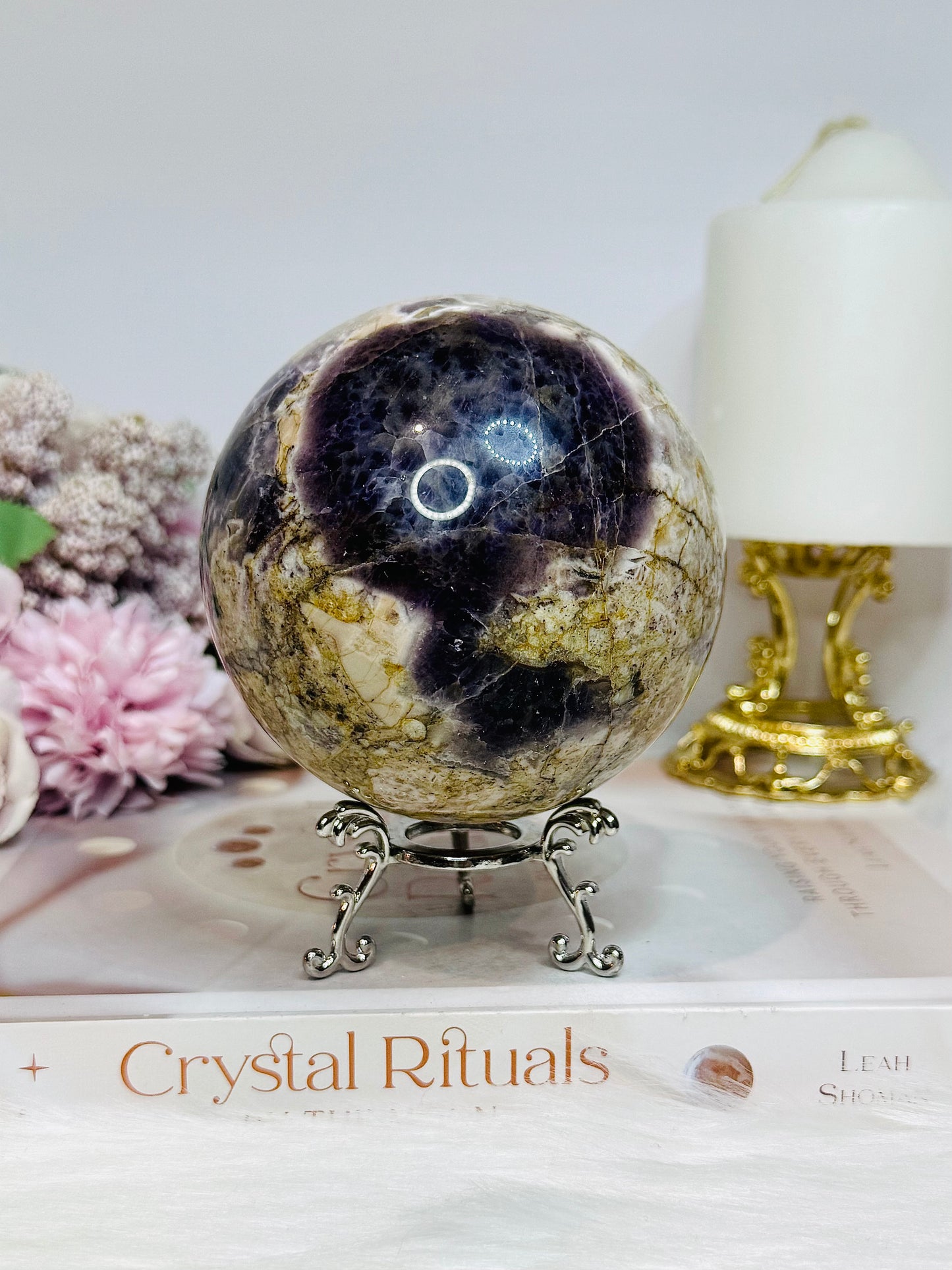 Large Chevron Amethyst Sphere on Stand 926g