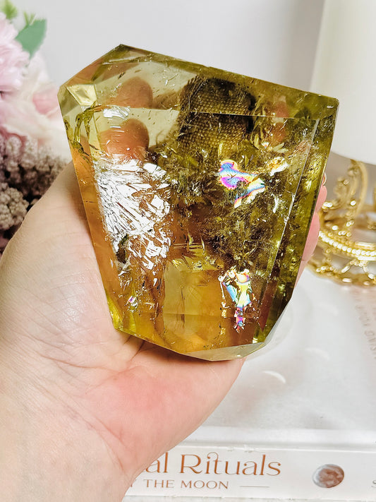 Spectacular Large 456gram 9cm Citrine Freeform with Rainbows