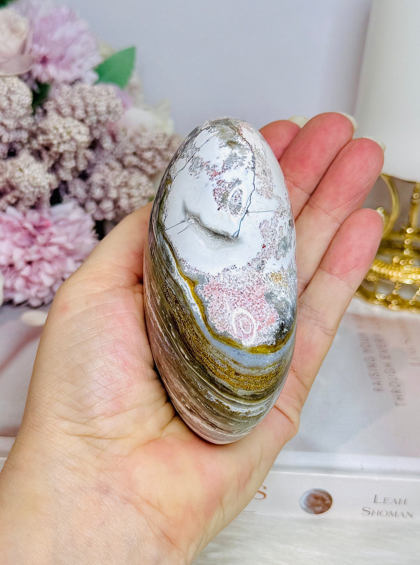 High Grade Druzy Ocean Jasper Carved Puffy Heart 385g