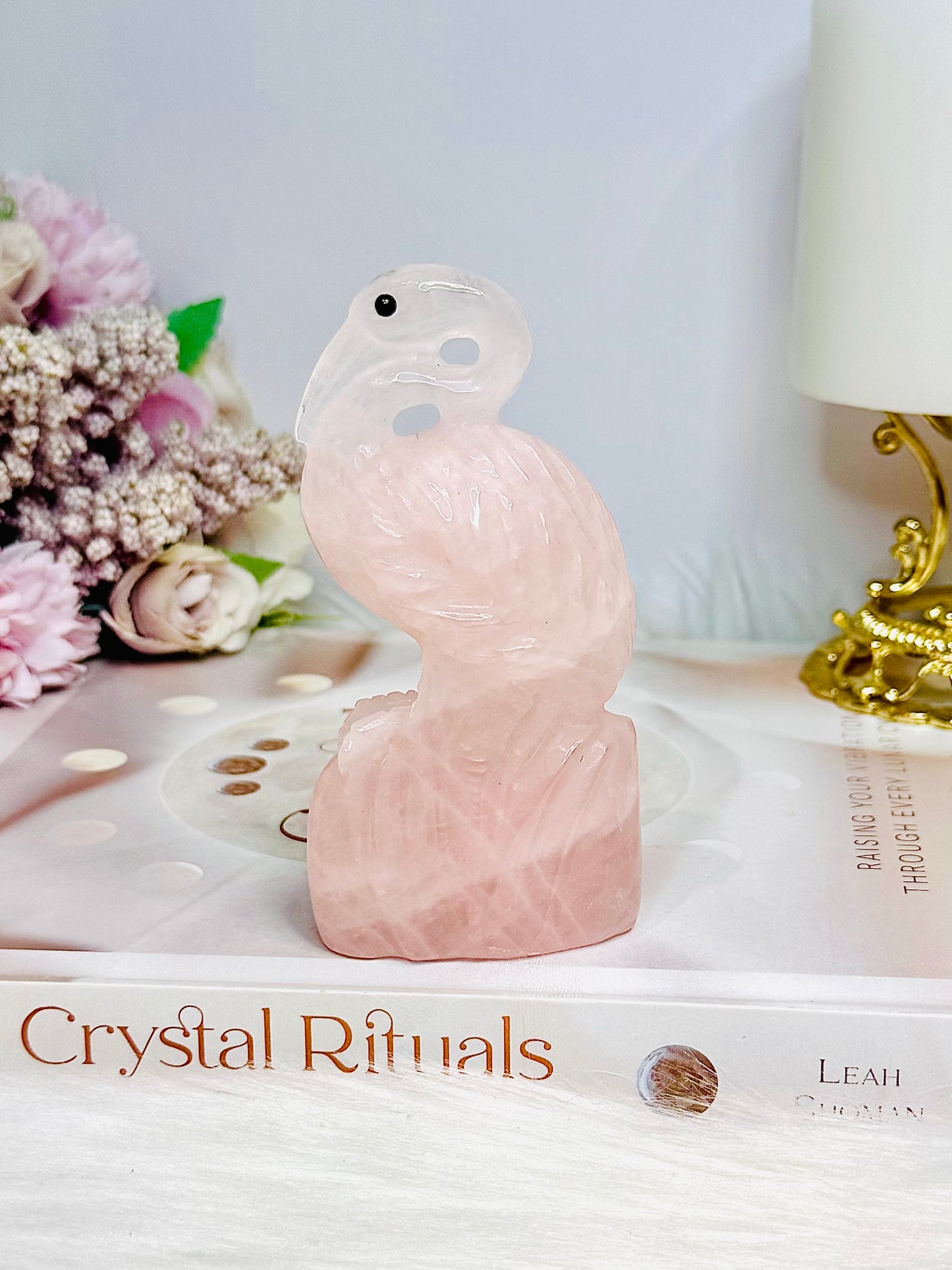 Rose Quartz Flamingo Carving 12cm