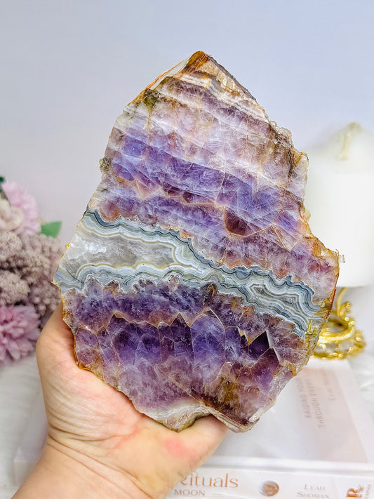 Large Natural Crazy Lace Amethyst Slab 16cm On Stand