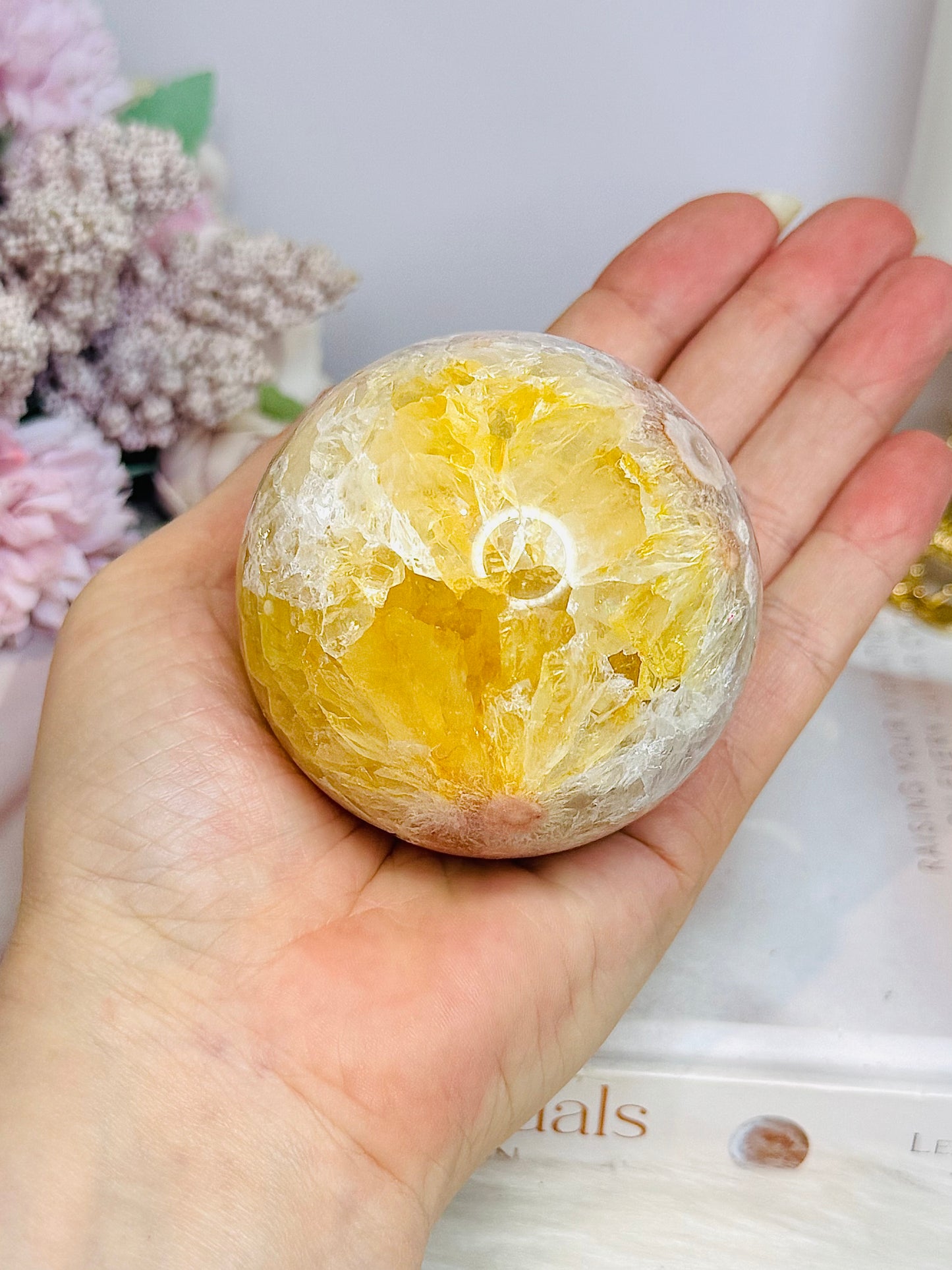 Large Flower Agate Sphere on Stand 382g