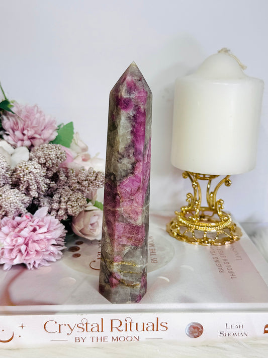 Stunning Natural Pink Tourmaline Carved Tower 15cm