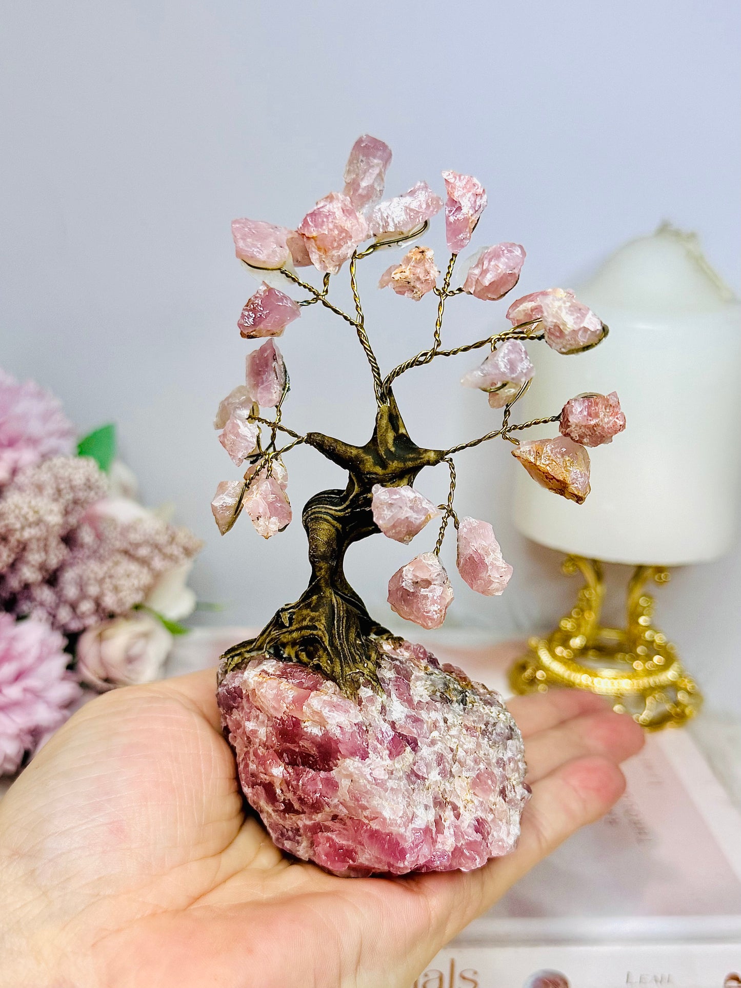 Natural Rose Quartz Carved Tree 14cm