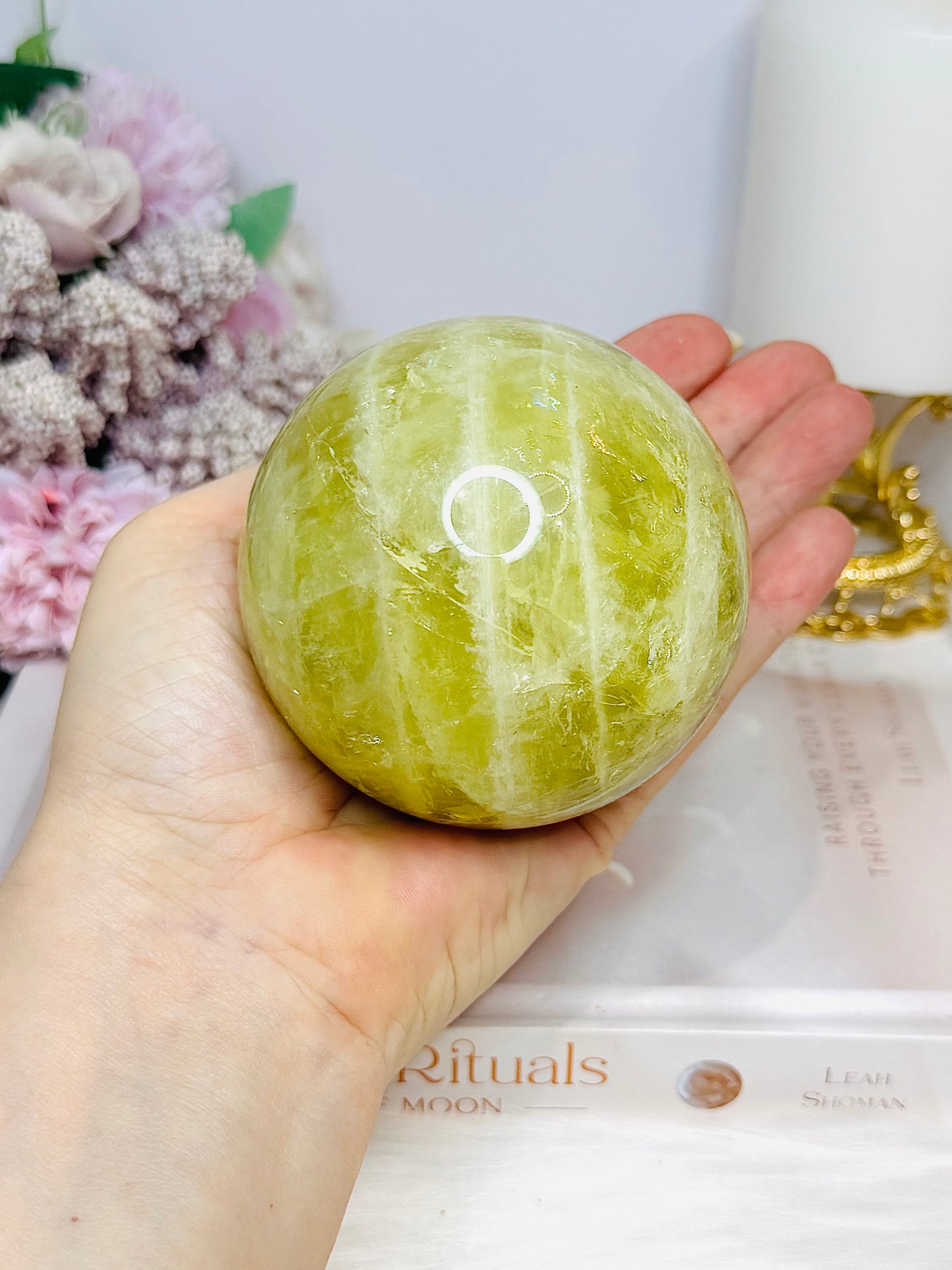 Large Citrine Sphere (heat treated) On Stand 552g