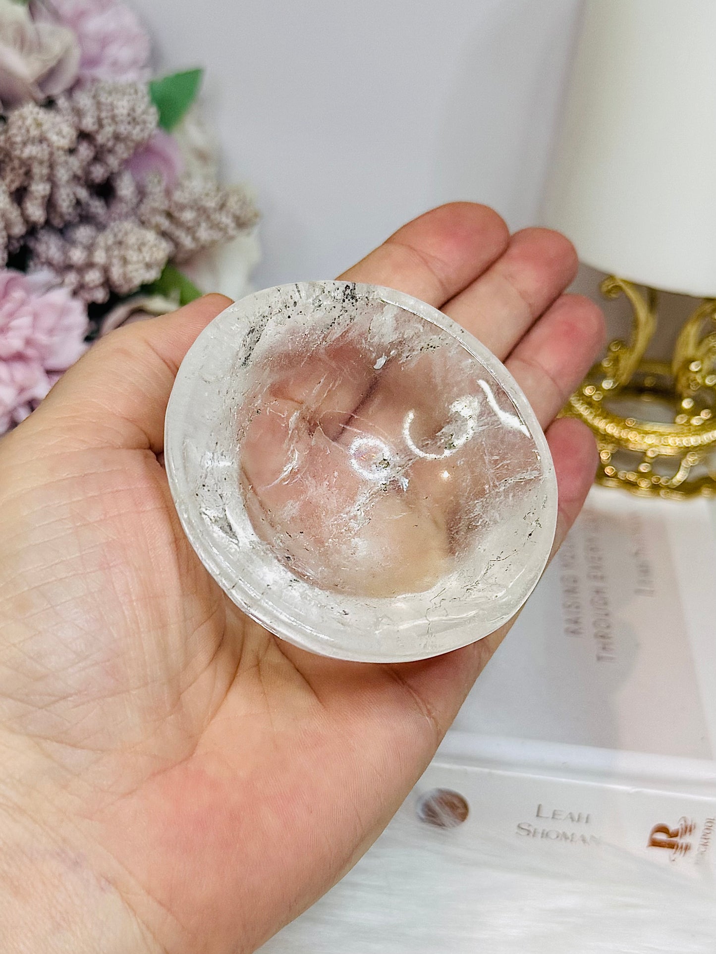 Clear Quartz Small Bowl with Rare Auralite 23 Chips 174g