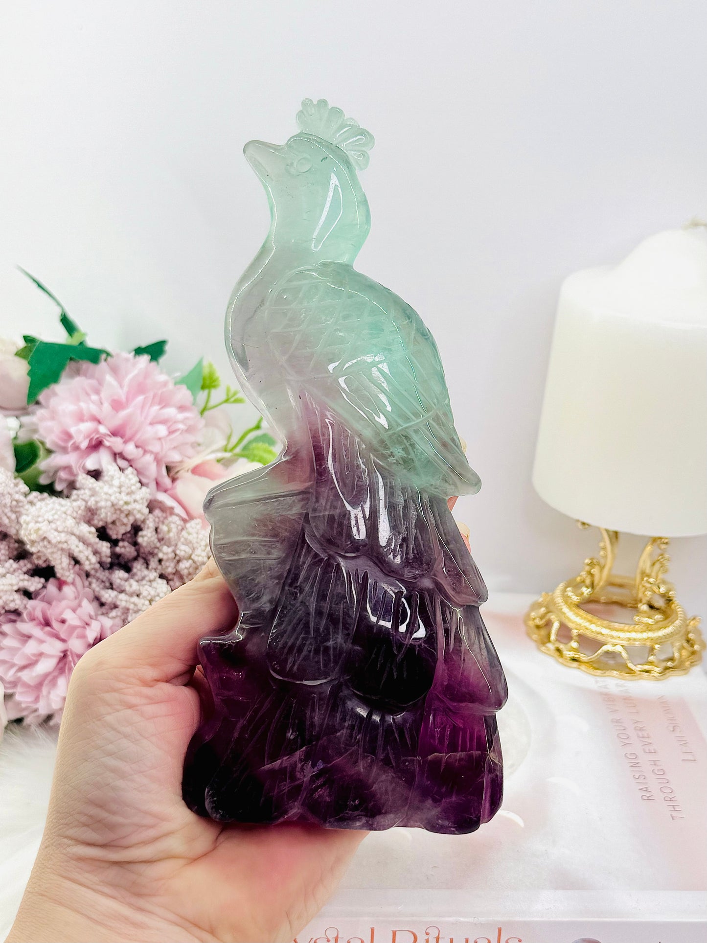 Large Perfectly Carved Fluorite Peacock 665gram 18.5cm