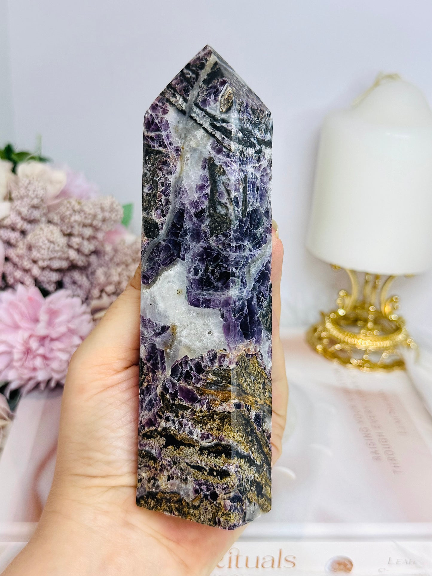 Purple Root Fluorite Tower 15.5cm 356g
