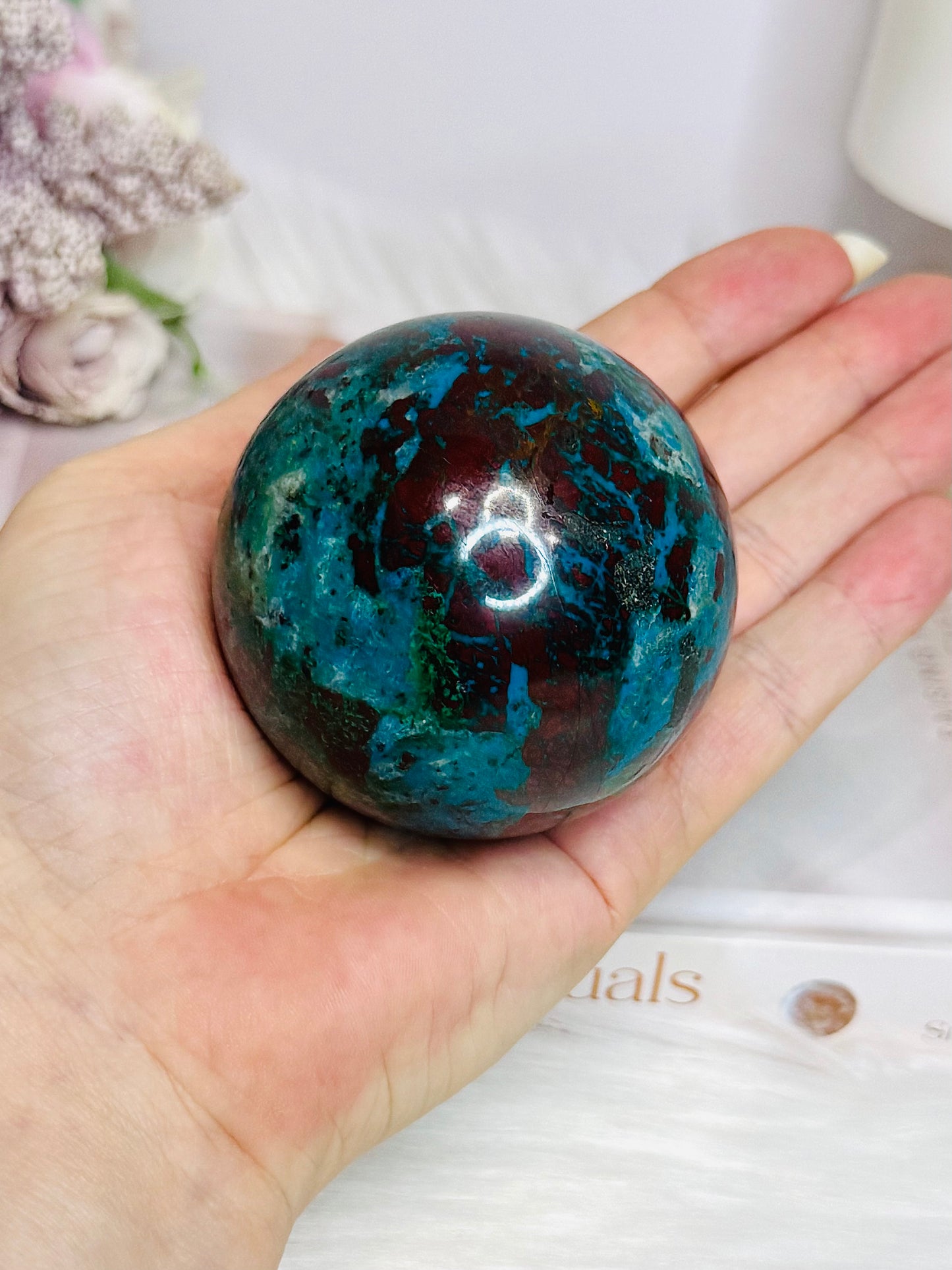 Natural Chrysocolla With Shattuckite Sphere on Stand 356g