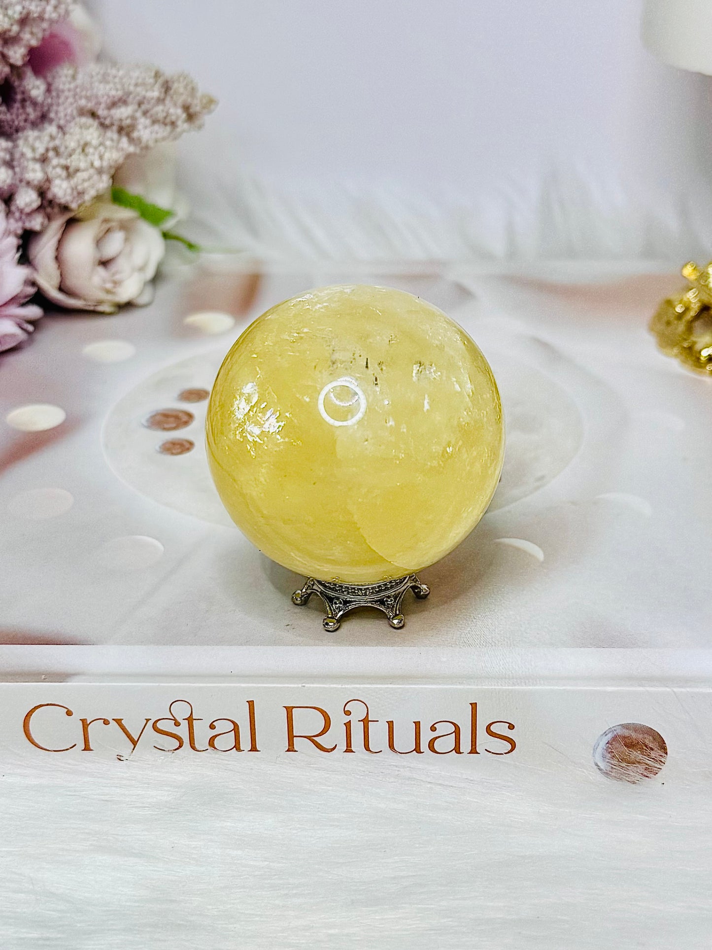 Honey Calcite Sphere on Stand 155g