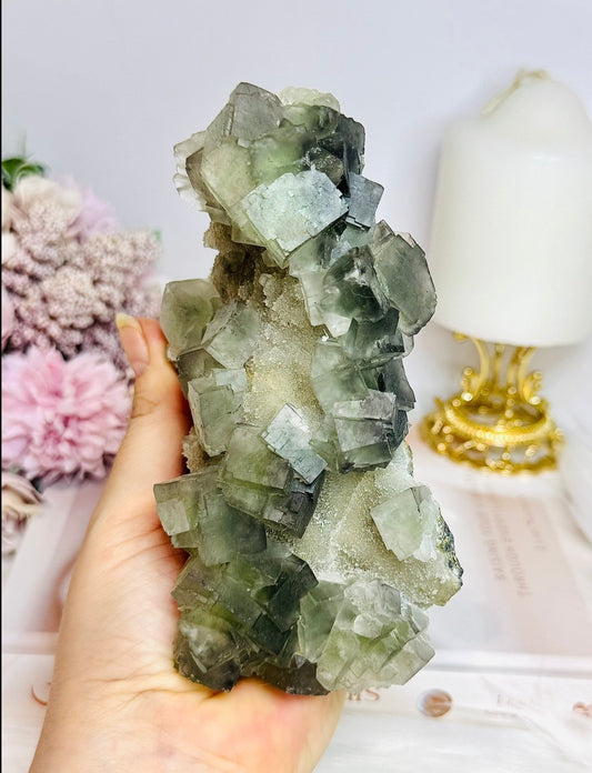 Large Green Cubed Fluorite Specimen 15cm 503g
