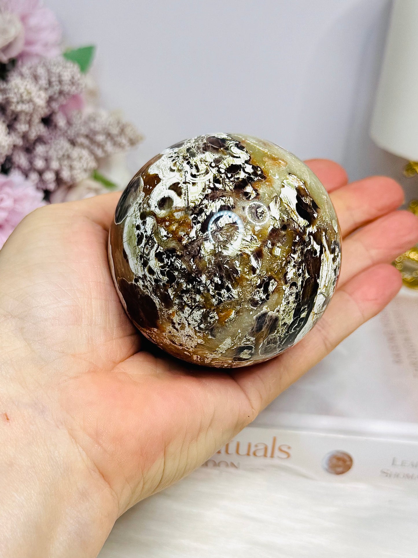 Large Money Agate Sphere on Stand 399g