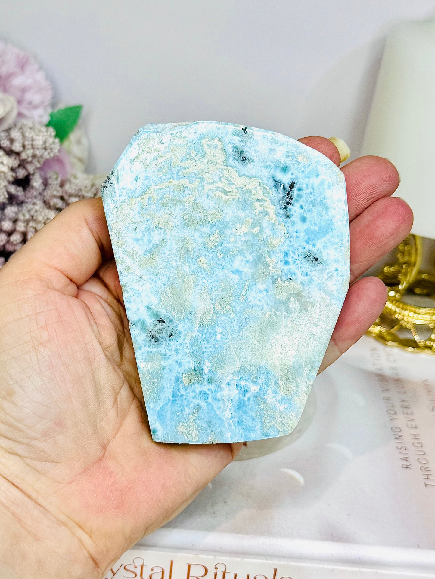 A Collectors Piece ~ Natural Larimar Slab On Stand 10cm 169g