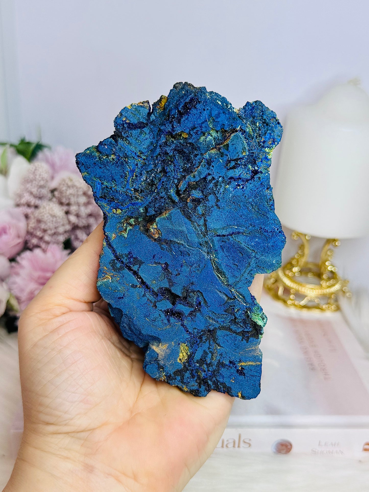 High Grade Azurite Slab with Malachite Inclusions on Stand 12cm
