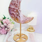 Absolutely Spectacular Large 28cm (Inc Standing) Druzy Pink Amethyst Carved Moon On Gold Stand From Brazil