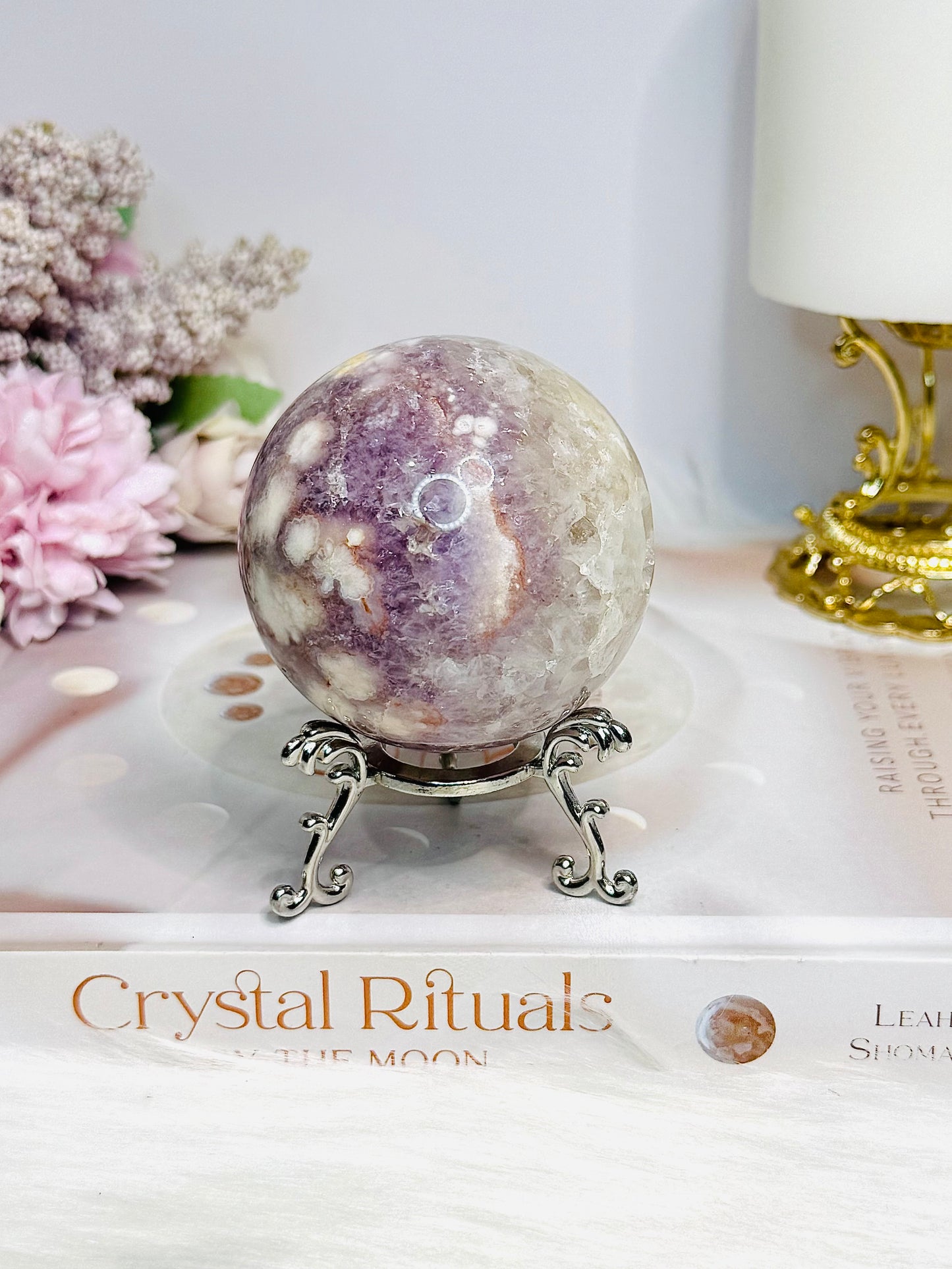 High Grade Pink Amethyst Druzy Sphere on Stand 288g