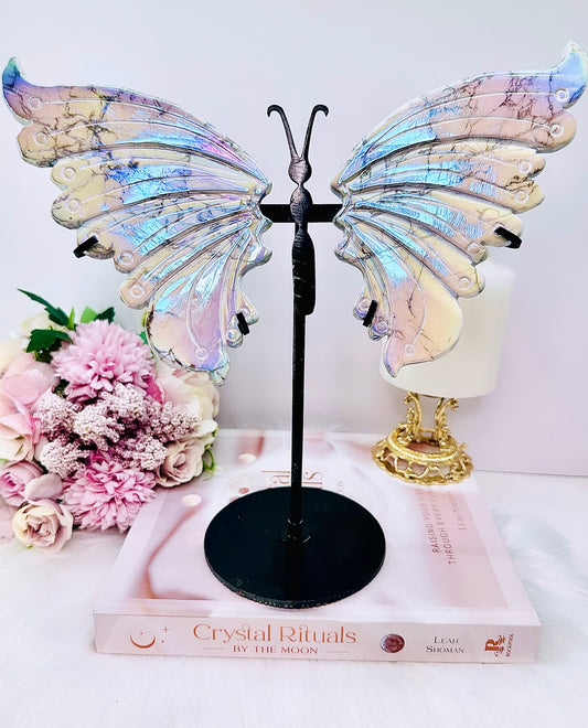 Calming & Eases Stress ~ Classy & Fabulous Large Angel Aura Howlite Butterfly Wings 24.5cm Tall