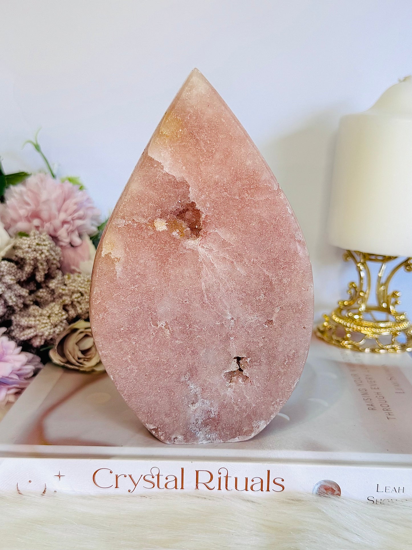 Absolutely Perfect Large Chunky 15cm Pink Amethyst Druzy Carved Flame | Freeform