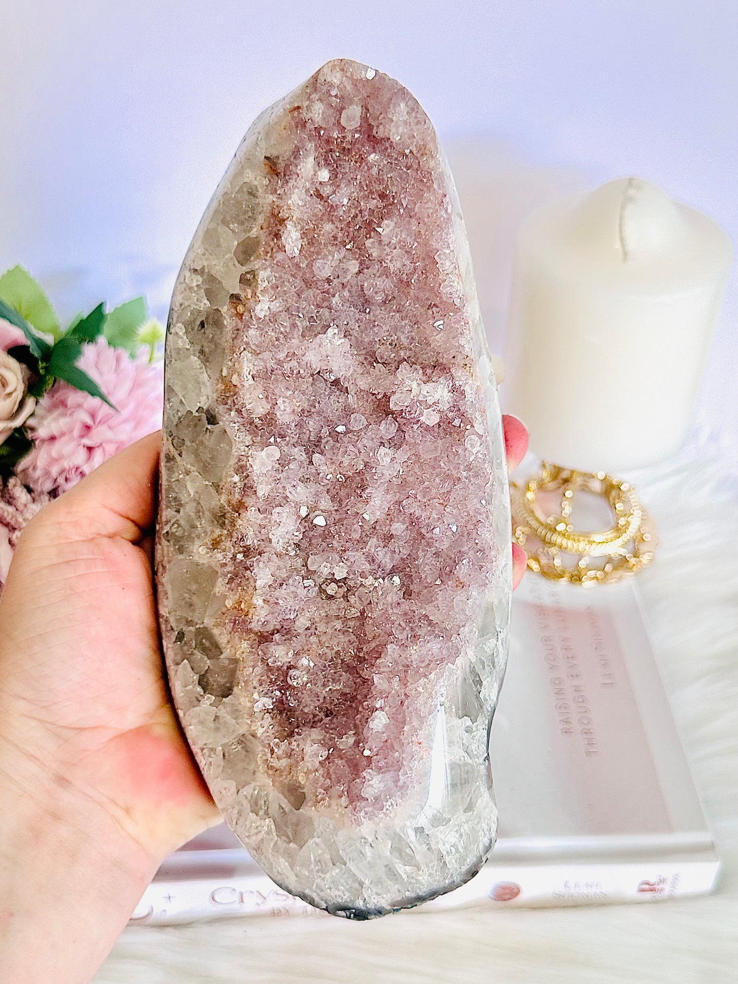 Wow!!! Elegant & Classy Large Shimmering Natural Druzy Amethyst Freeform 21cm 1.2KG On Stand From Brazil