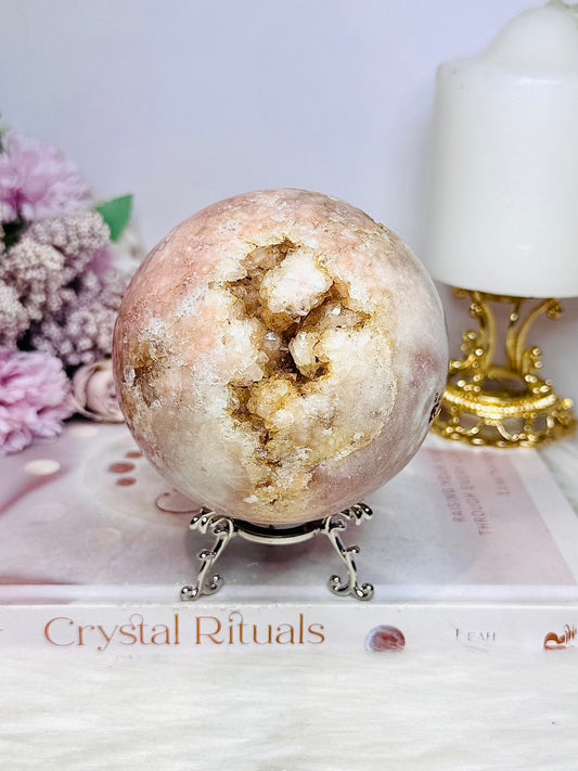 Large Pink Amethyst Druzy Sphere on Stand 911g