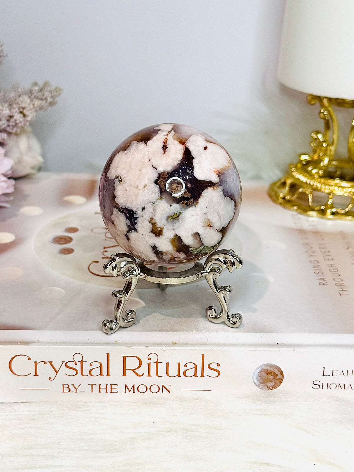 High Grade Flower Agate Sphere On Stand 195g