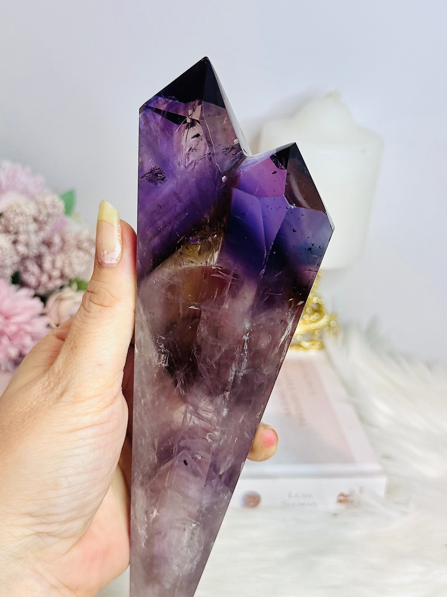 Large High Grade Amethyst with Ametrine Inclusions Double Tower 21.5cm