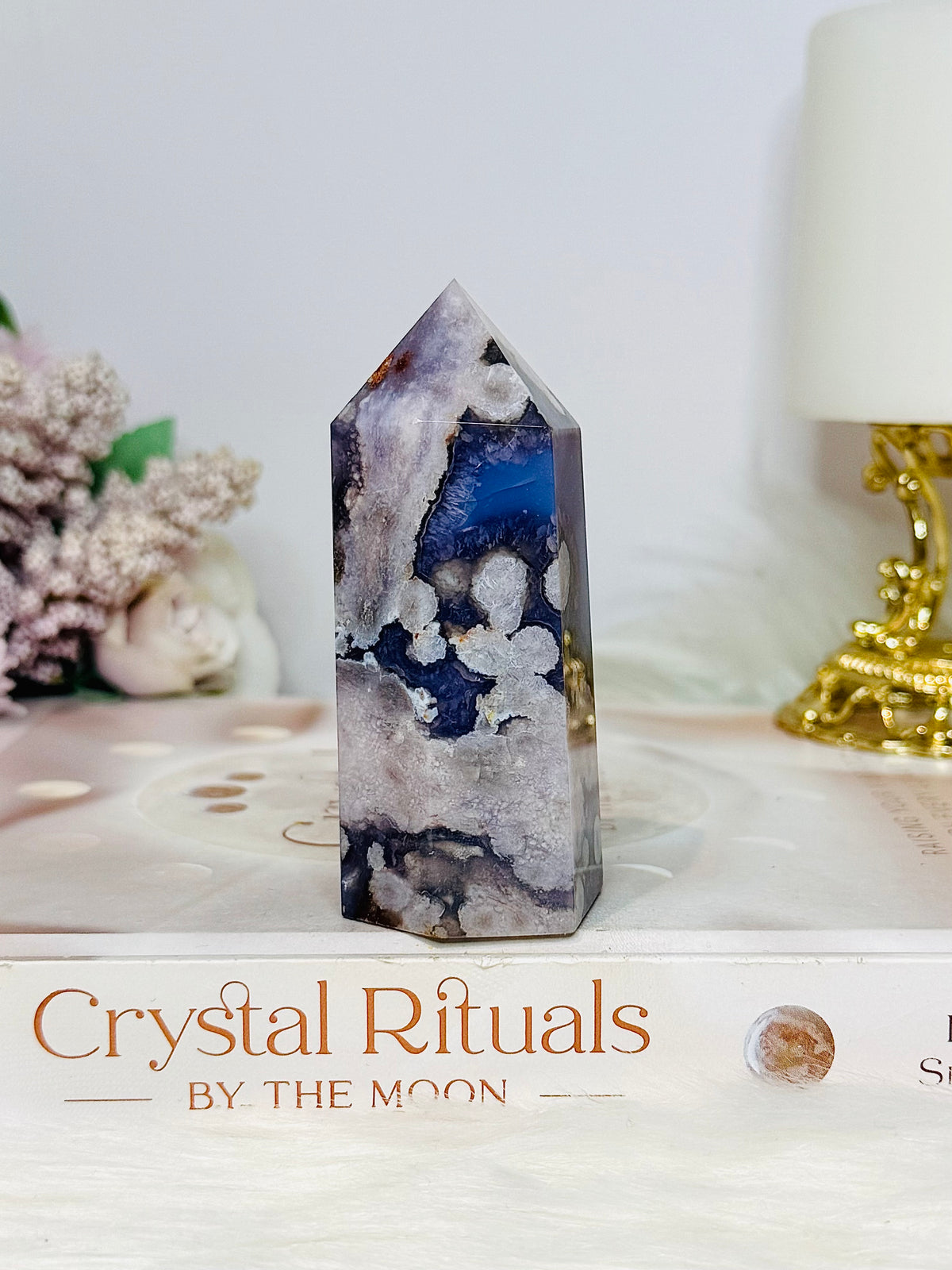 High Grade Chunky Blue Flower Agate Tower 8.5cm